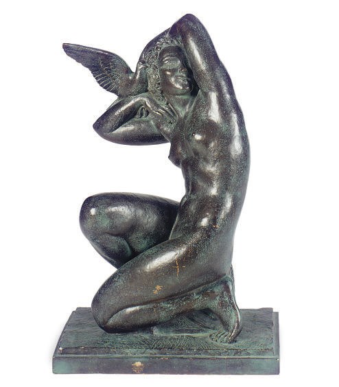 A FRENCH PAINTED TERRACOTTA FIGURE,