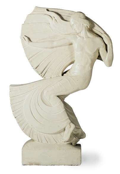 AN ART DECO WHITE-PAINTED PLASTER MODEL OF A FEMALE,