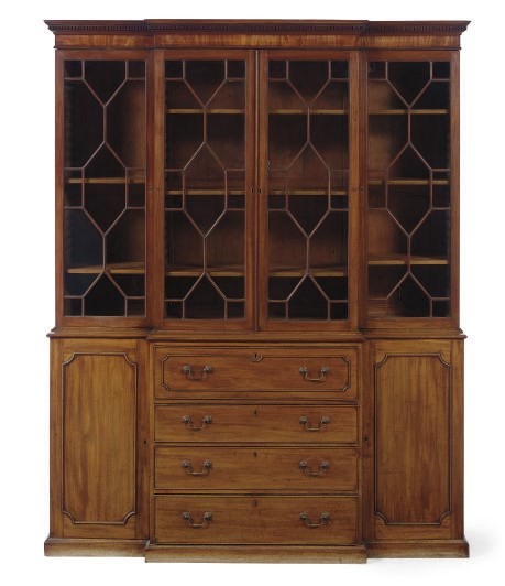 A GEORGE III MAHOGANY BREAKFRONT SECRETAIRE-BOOKCASE,