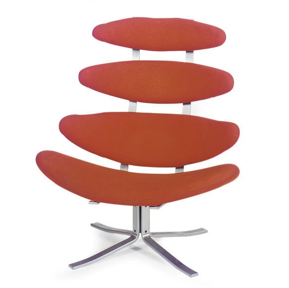 AN ALUMINUM AND UPHOLSTERED 'CORONA' CHAIR,