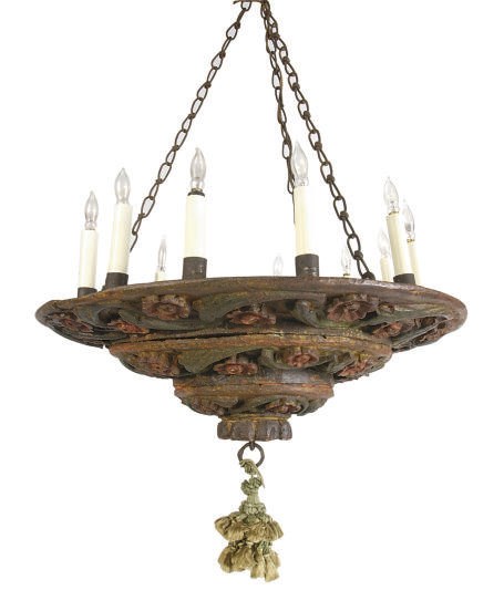 AN ITALIAN POLYCHROME-PAINTED TWELVE-LIGHT CHANDELIER,