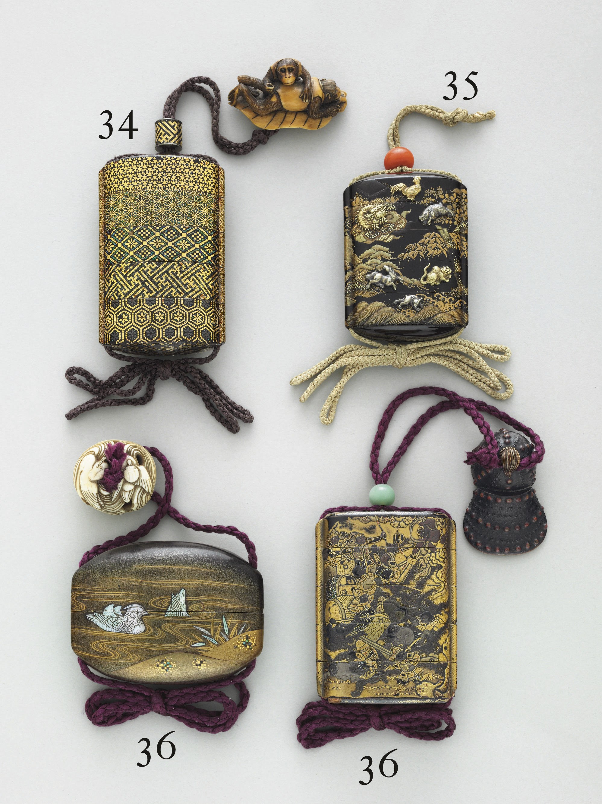 A One-Case Lacquer Inro and a Four-Case Lacquer Inro**