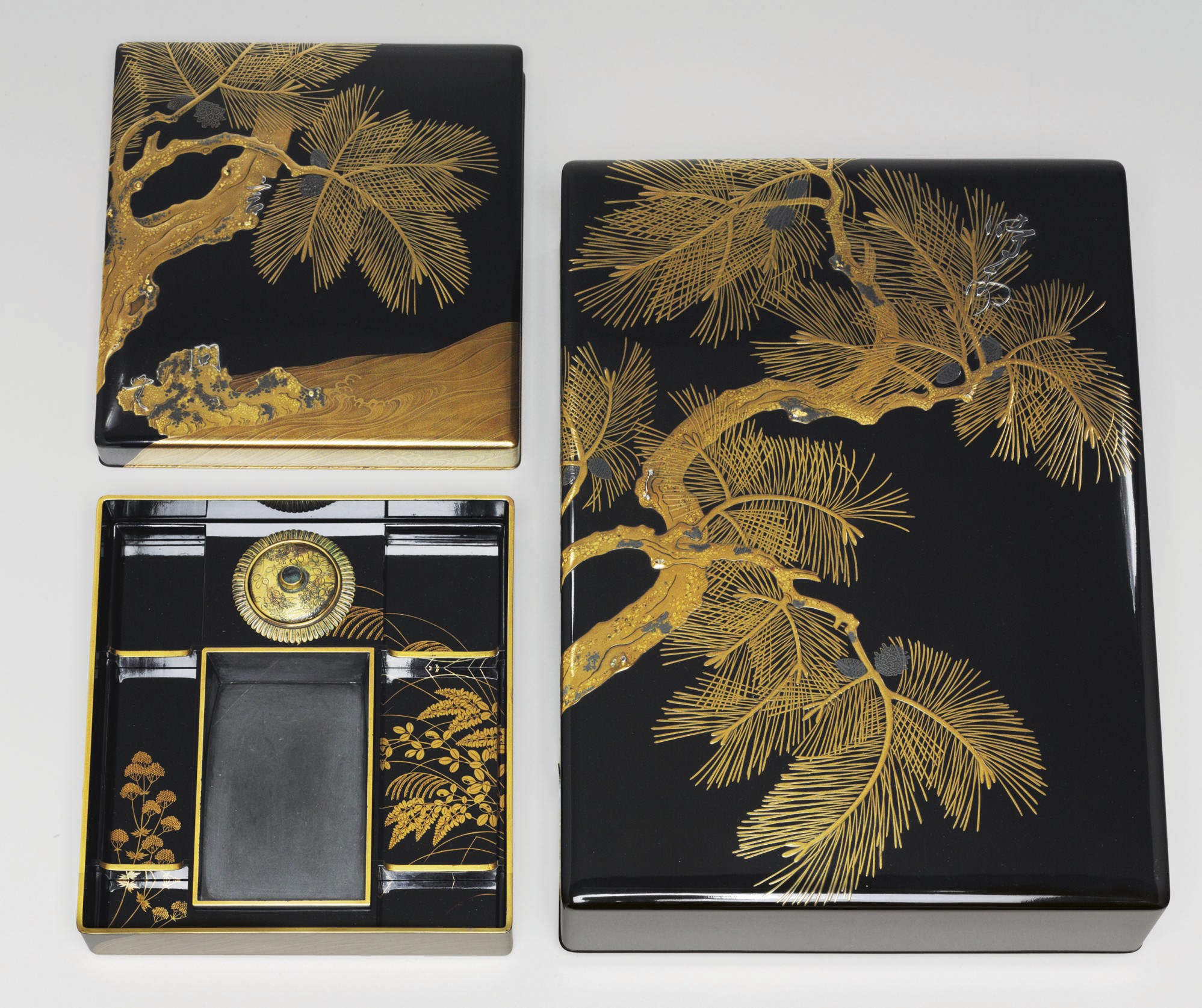 A Lacquer Writing Box (Suzuribako) and Matching Document Box (Bunko)
