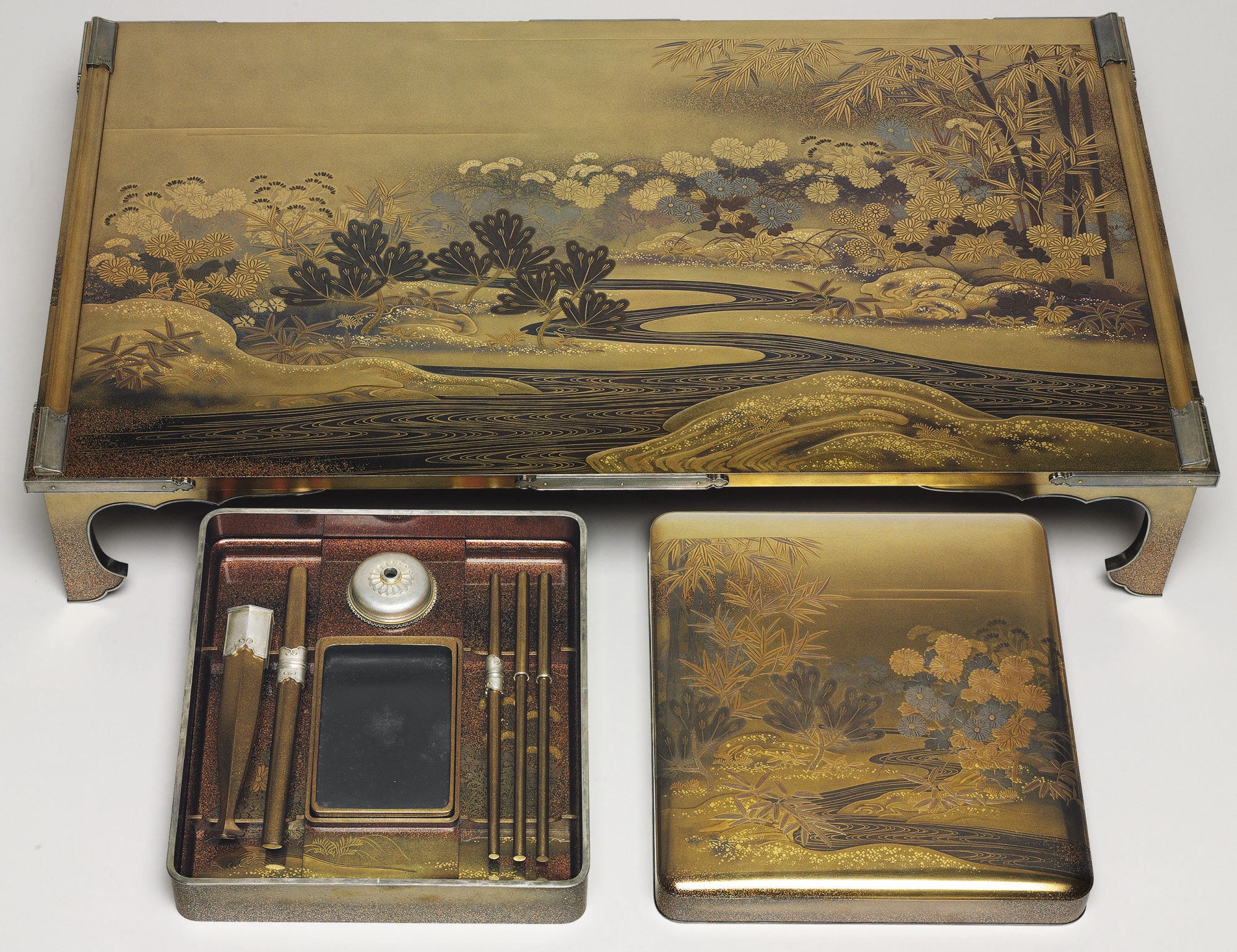 A Writing Box (Suzuribako) and Matching Writing Table (Bundai)