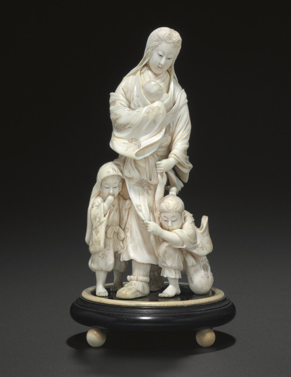 An Ivory Model of Tokiwa Gozen and Her Three Sons**