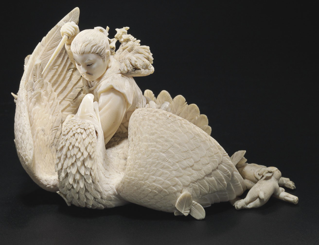 An Ivory Model of a Hunter Killing an Eagle**