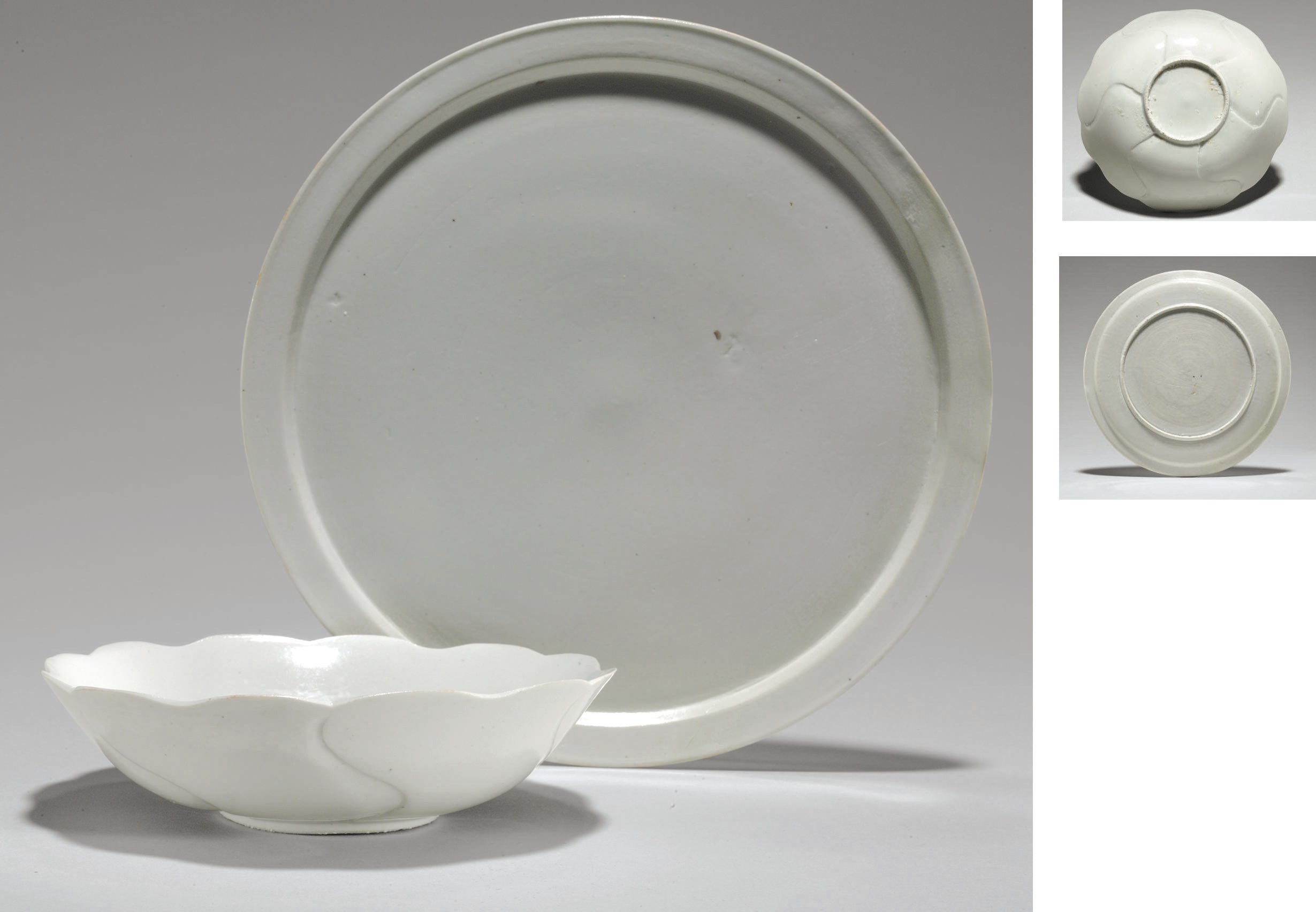 A White Porcelain Foliate Bowl and A White Porcelain Dish