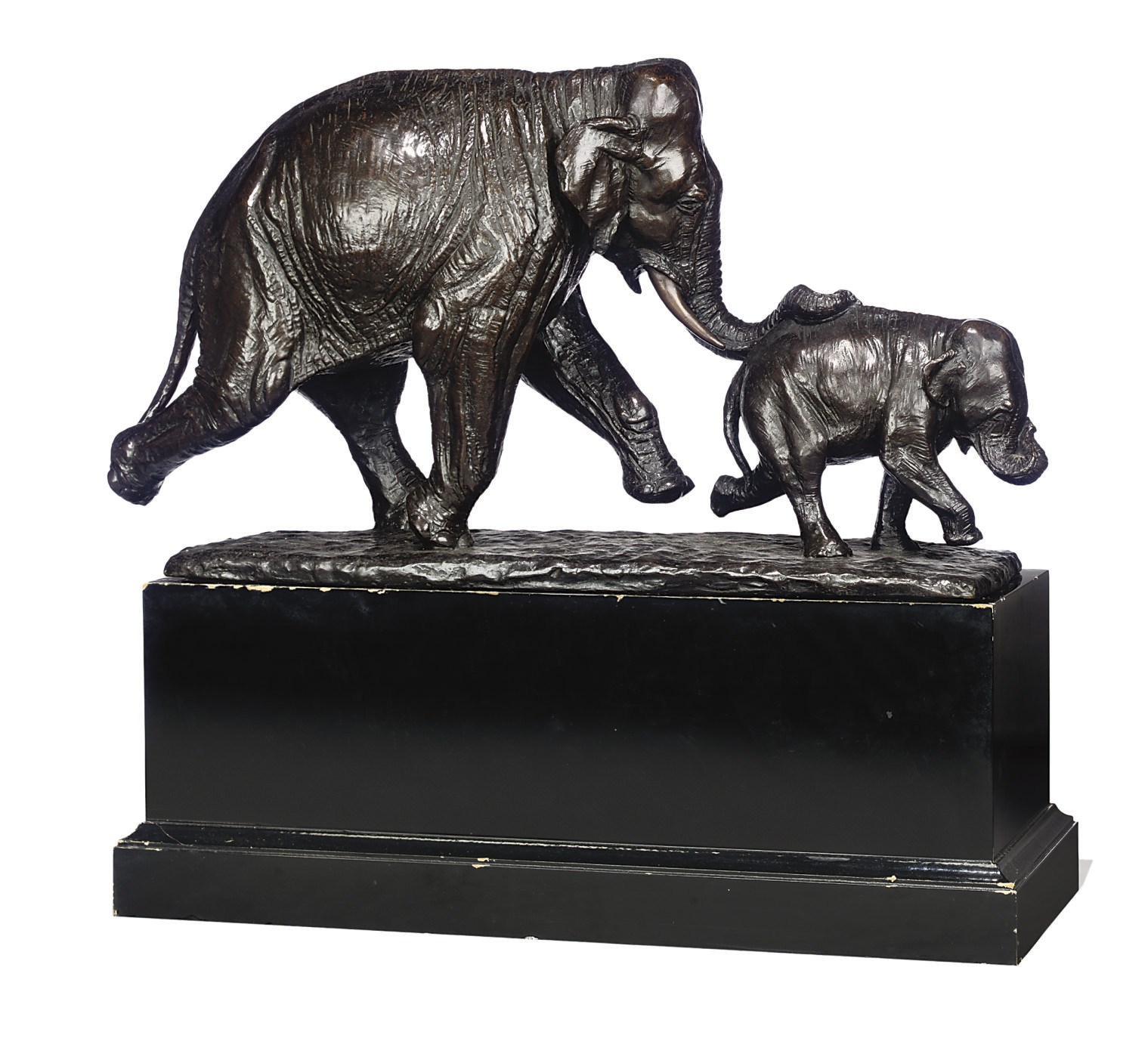 AN ITALIAN BRONZE GROUP OF AN ELEPHANT AND CALF