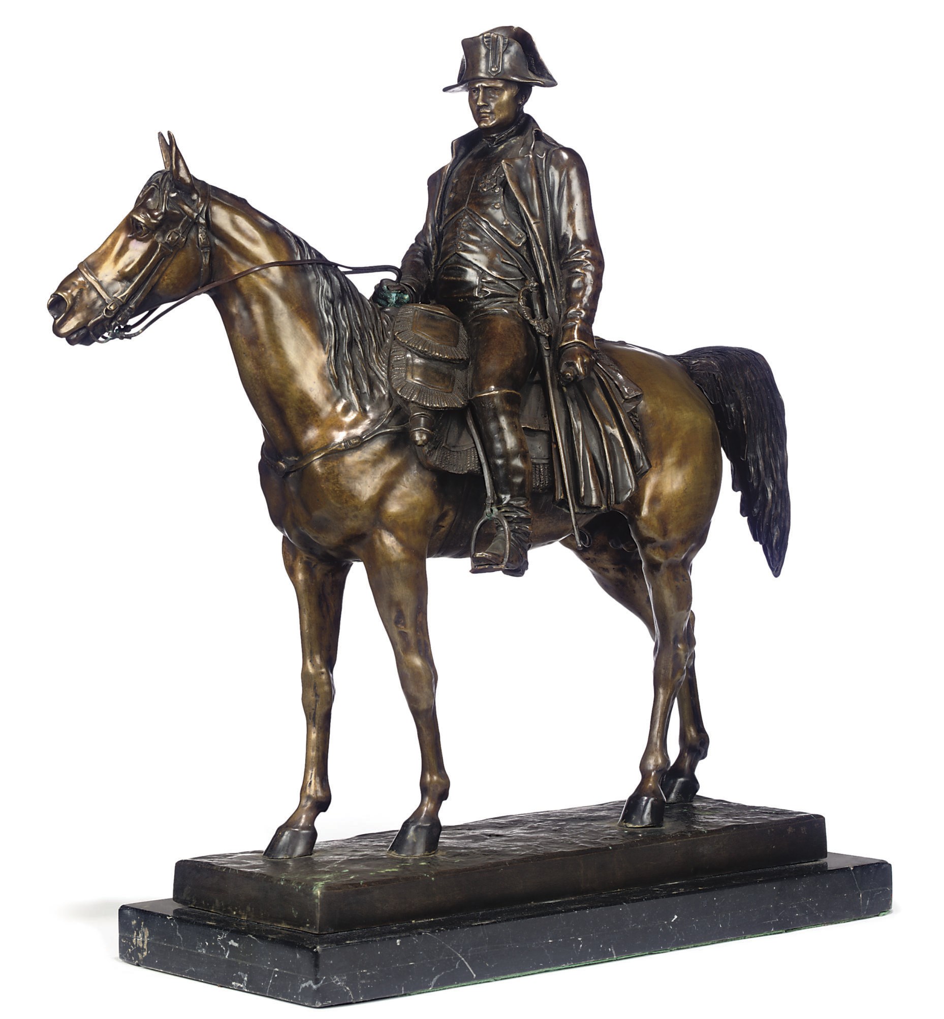 A FRENCH BRONZE EQUESTRIAN GROUP OF NAPOLEON BONAPARTE ON HORSEBACK