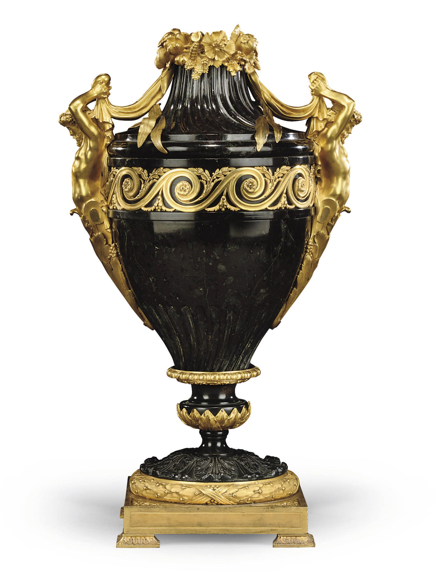 A FRENCH ORMOLU AND PATINATED BRONZE MOUNTED MARBLE VASE-CANDELABRUM