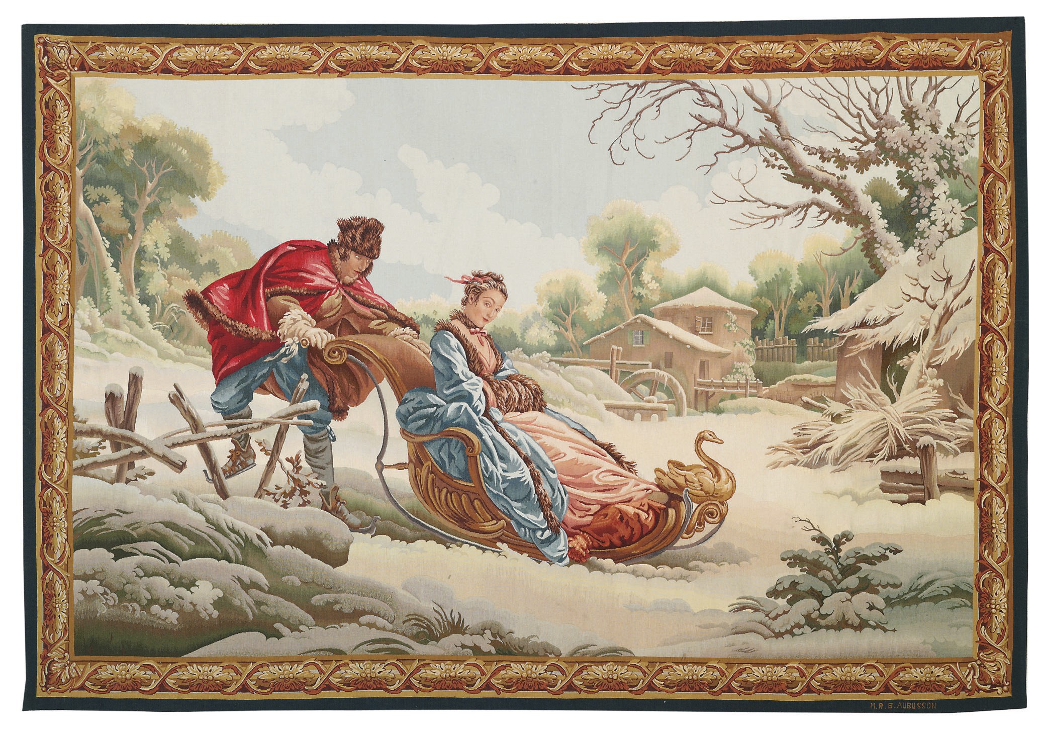 AN AUBUSSON PICTORIAL TAPESTRY EMBLEMATIC OF WINTER