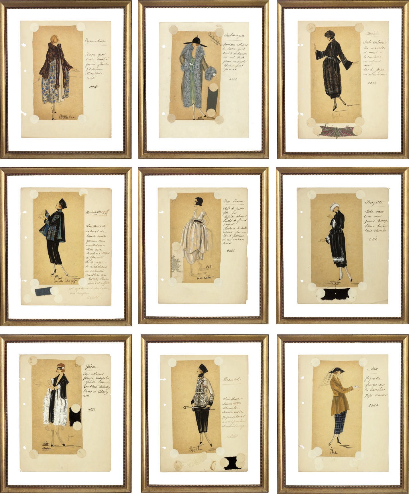 JEANNE LANVIN ARCHIVE  
A RARE SET OF TEN ORIGINAL FASHION ILLUSTRATIONS