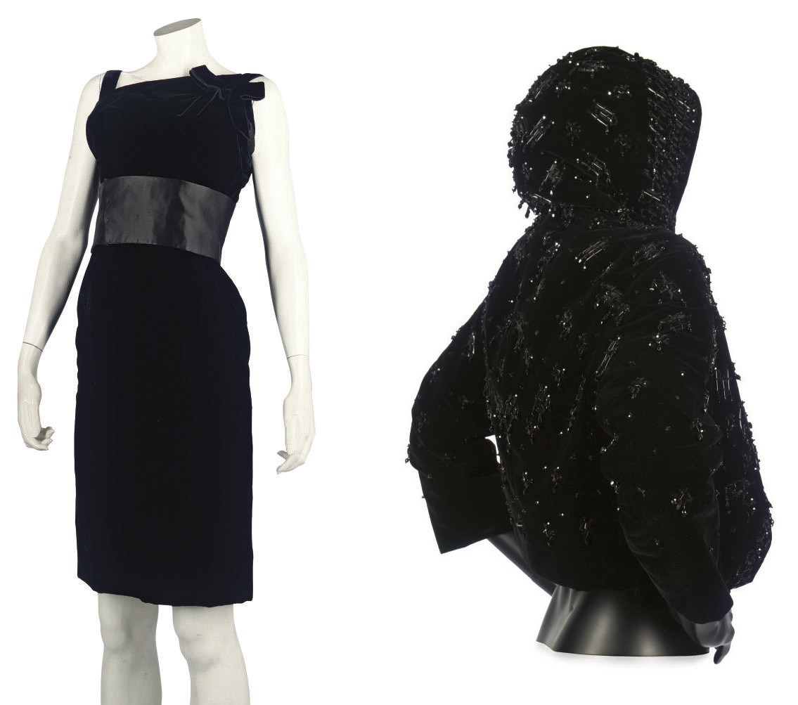 CHRISTIAN DIOR COUTURE
A BLACK VELVET COCKTAIL DRESS AND AN EVENING JACKET