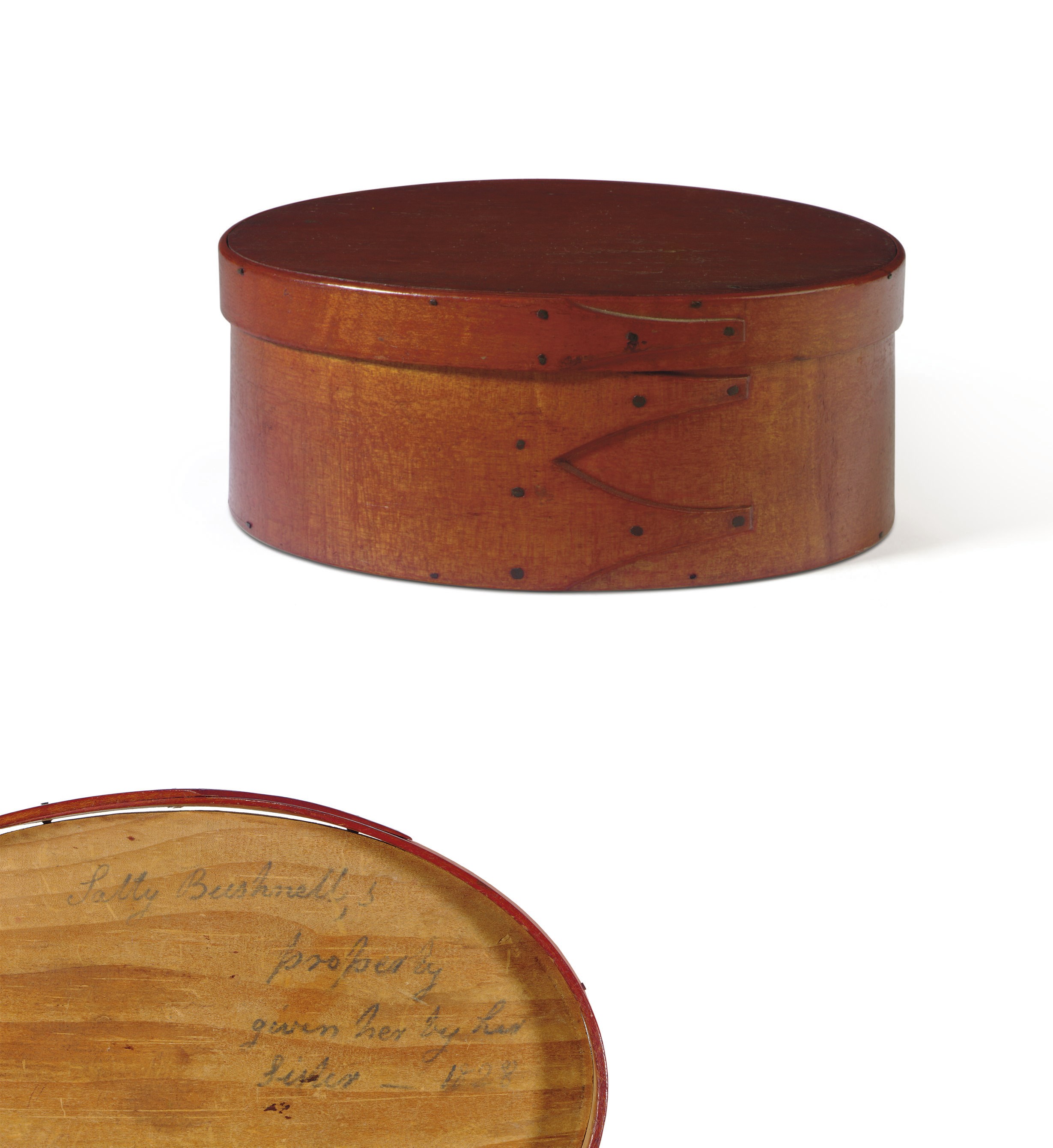 A SHAKER RED-PAINTED OVAL BOX