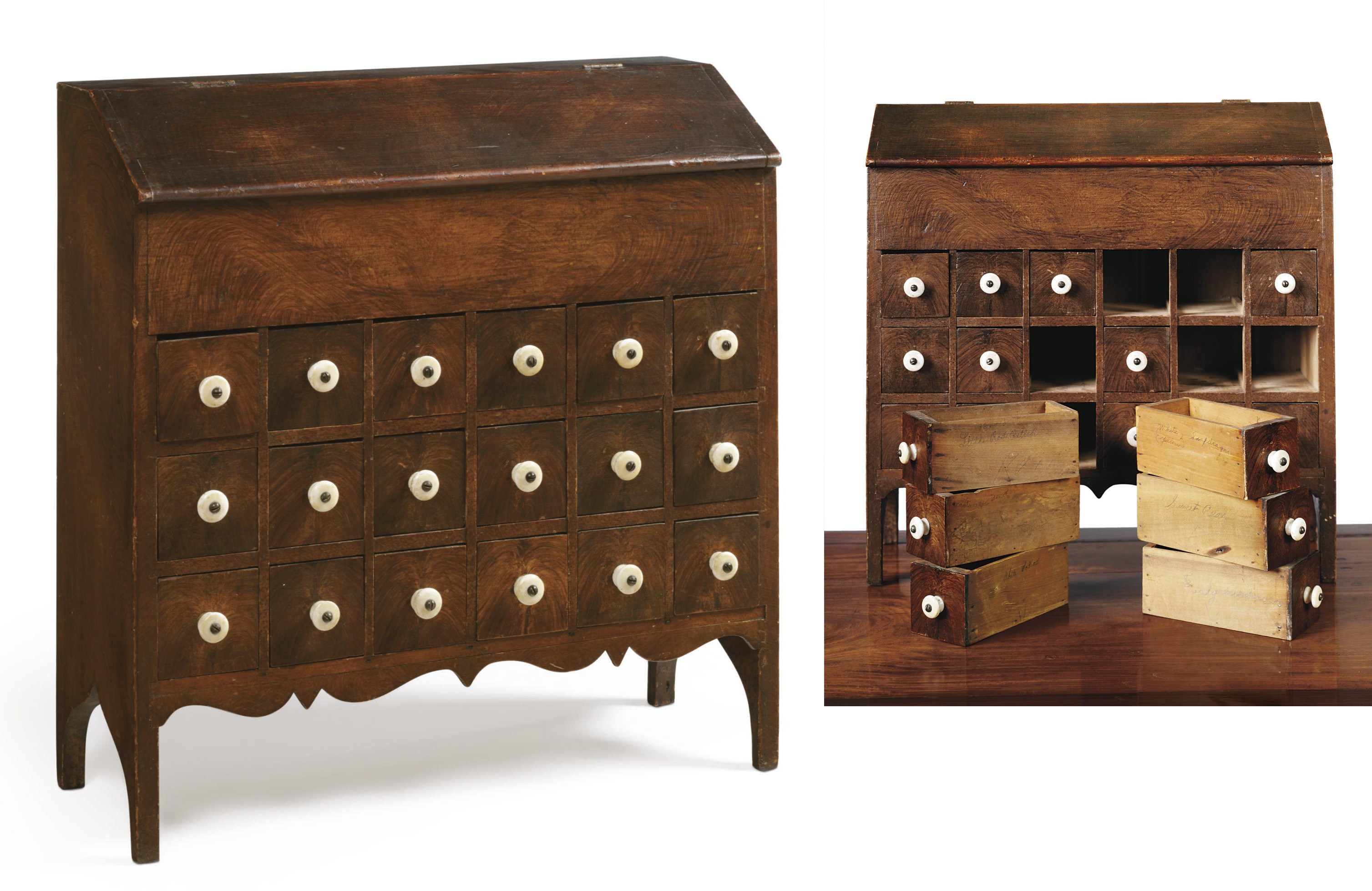 A DIMINUTIVE GRAIN-PAINTED PINE SEED CHEST