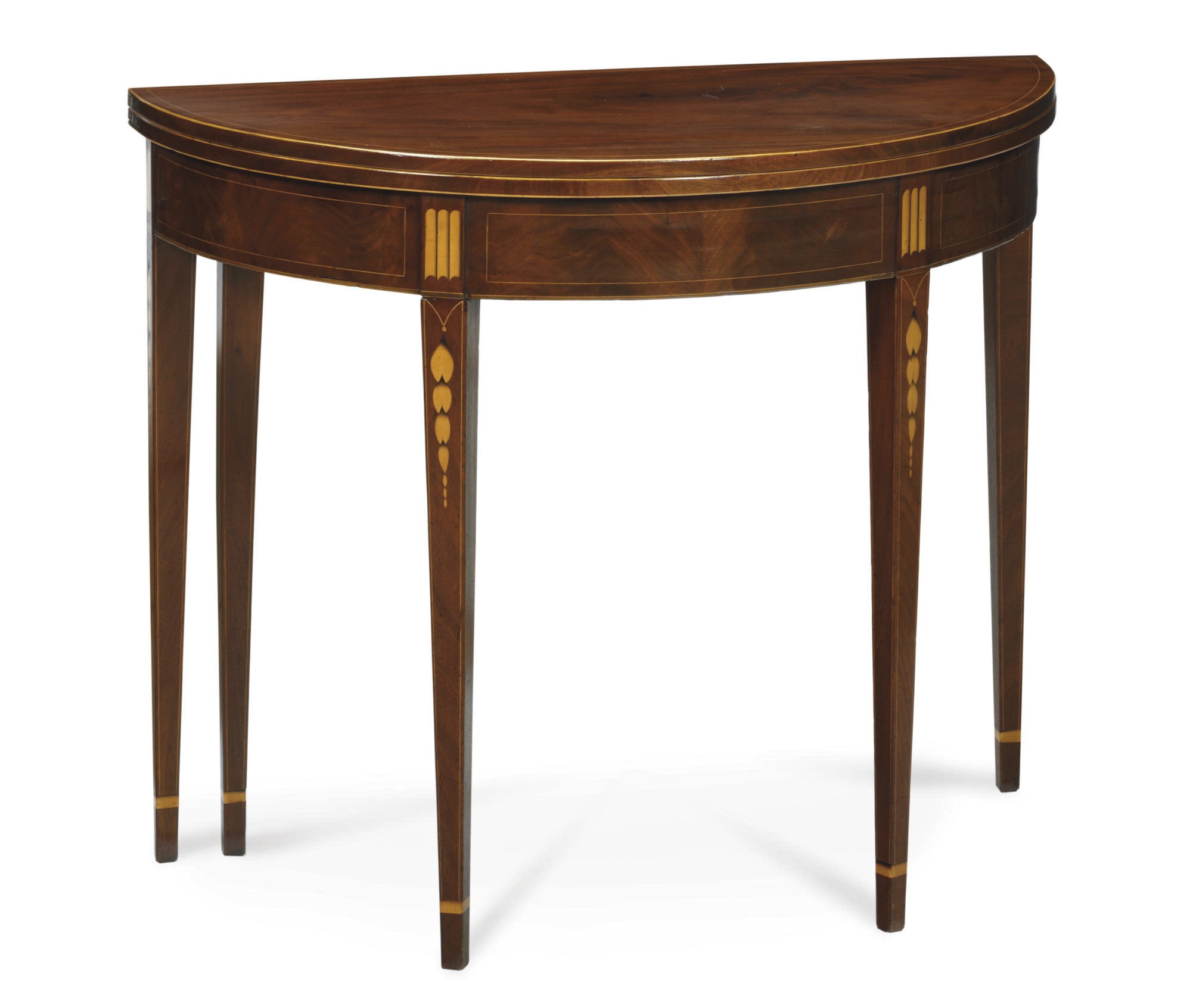 A FEDERAL INLAID MAHOGANY DEMI-LUNE CARD TABLE
