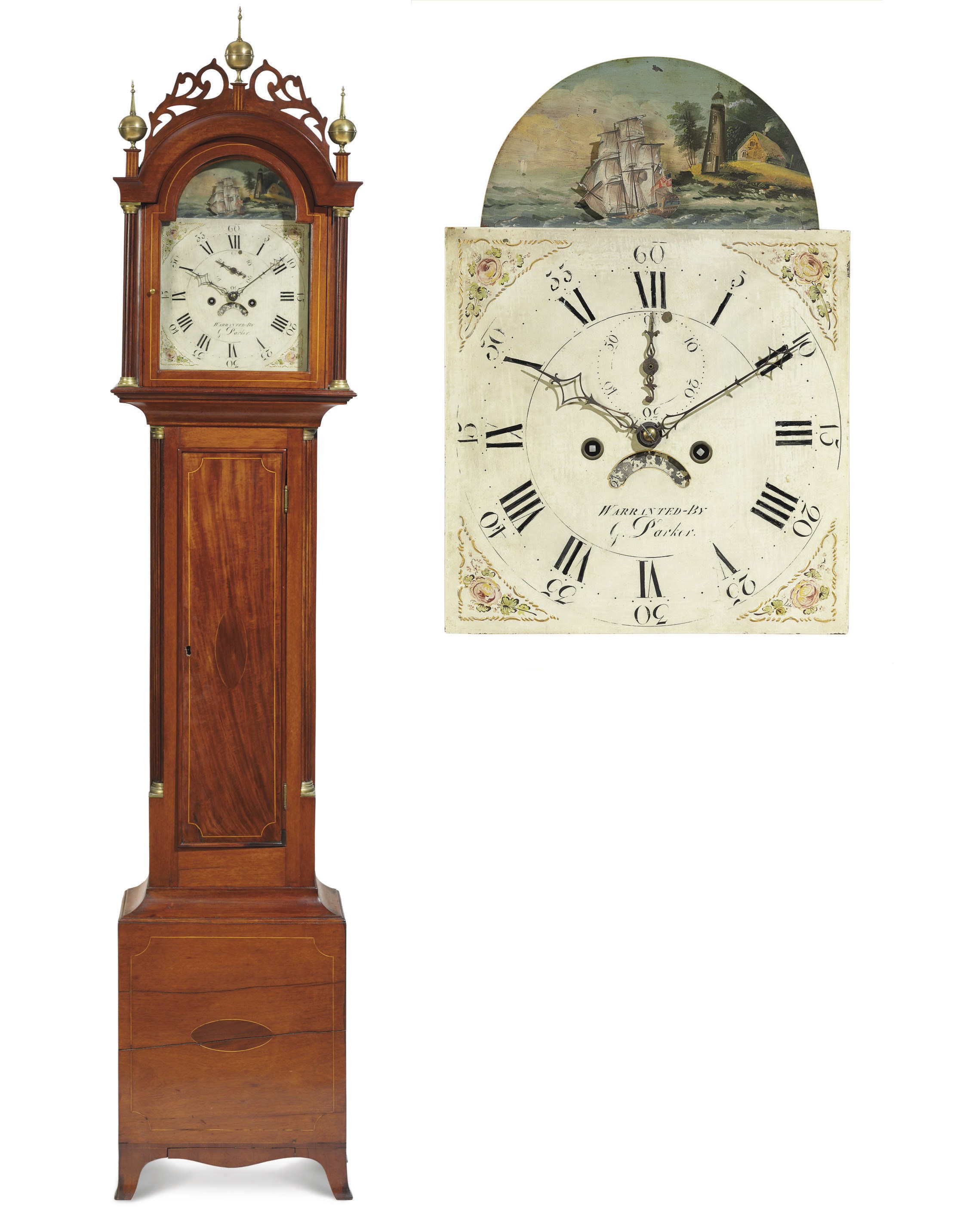 A FEDERAL INLAID MAHOGANY "ROCKING-SHIP" TALL-CASE CLOCK