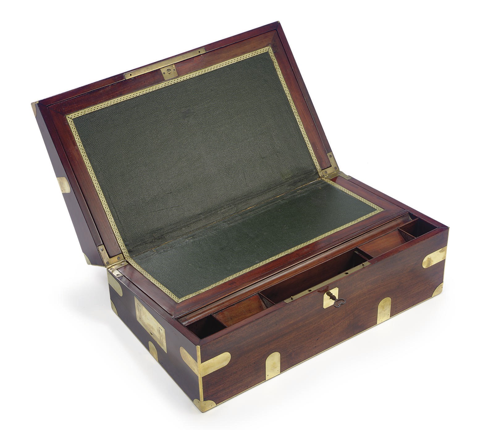 A brass bound mahogany lap desk
