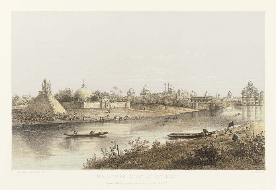 DODGSON, D. S.  General Views & Special Points of Interest of the City of Lucknow, from Drawings made on the Spot. London: Day & Son, 1860. 2° (563 x 370mm). Lithographed title and 27 tinted lithographed views by D. S. Dodgson on 11 sheets, engraved plan at the end (some very minor marginal staining and spotting). Original cloth lettered in gilt and decorated in blind (stain to one corner of upper cover and to part of lower cover, some light dust-soiling, ?new endpapers). Abbey Travel 489. A FINE, FRESH COPY.