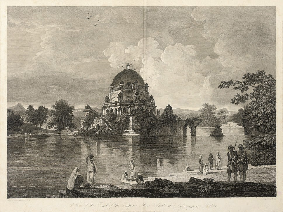 HODGES, William (1744-97).  A Dissertation on the Prototypes of Architecture, Hindoo, Moorish, and Gothic. [London: no publisher], 1787. 2° (573 x 430mm). Text in English and French, dedication to Warren Hastings, 2 engraved plates by Morris and Browns after Hodges (some mainly marginal spotting and browning throughout, more pronounced to first dedication leaf, some light creasing to second plate). 19th-century half brown morocco, spine gilt (rubbed and scuffed). Provenance: crowned armorial bookplate with motto 'Honi Soit qui Mal Y Pense.'