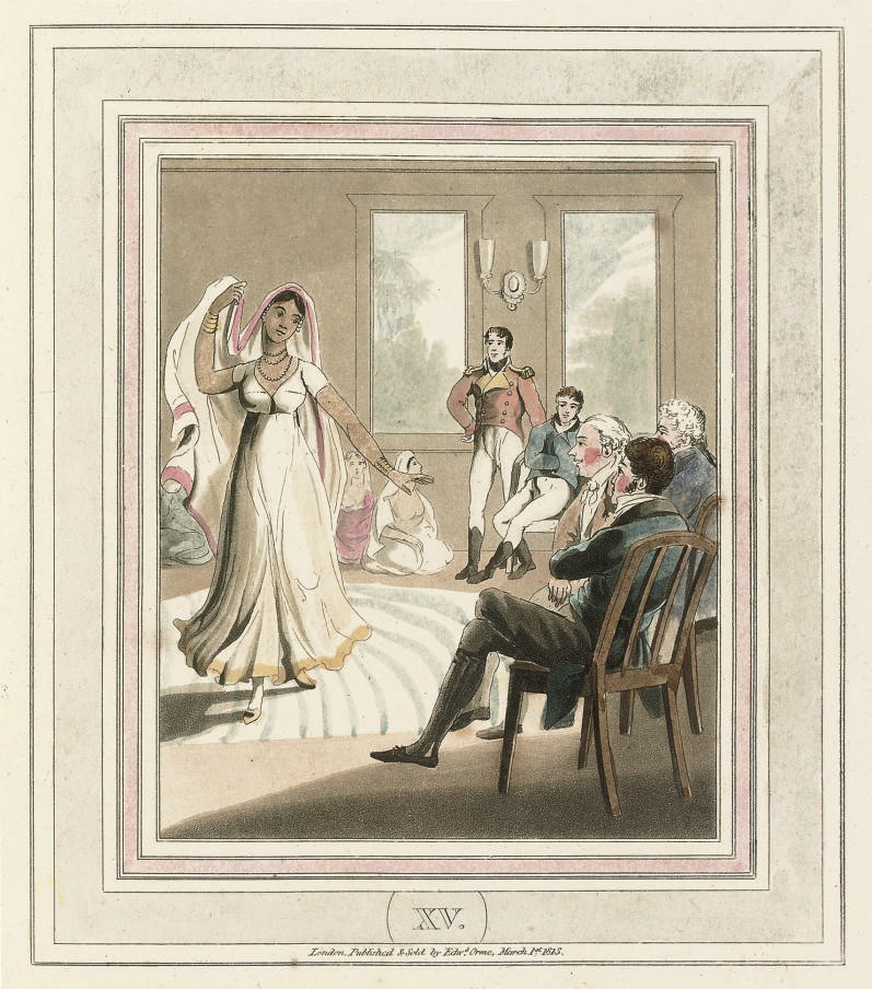 D'OYLEY, Charles, Captain Thomas WILLIAMSON and Francis William BLAGDON. The European in India ... accompanied with a Brief History of Ancient and Modern India. London: J.F. Dove for E. Orme, 1813 [2 plates watermarked 1811]. 4° (261 x 205mm). 20 hand-coloured aquatint plates, half-title. Contemporary blue straight-grained morocco, gilt spine, gilt and blindstamped lozenge pattern on sides, gilt edges (rubbed). Provenance: I.W. Wood (armorial bookplate).