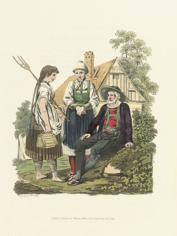 MOLEVILLE, Antoine François Bertrand de.  The Costume of the Hereditary States of the House of Austria, translated by R. C. Dallas. London: William Miller, 1804. 4° (352 x 255mm). Titles and text in English and French, hand-coloured aquatint frontispiece and 49 plates (plates lightly offset onto text, a few light spots). Contemporary green straight-grained morocco gilt, gilt edges (joints rubbed, extremities lightly rubbed, a few light scuff marks). Provenance: Calverley (armorial label). Abbey Travel 71; Colas 2112; Lipperheide 831; Vinet 2170.