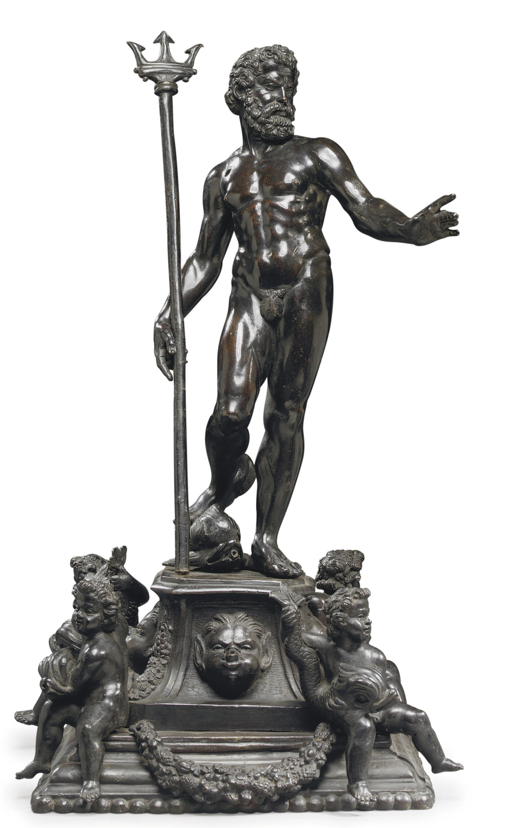 A BRONZE FIGURAL GROUP OF NEPTUNE