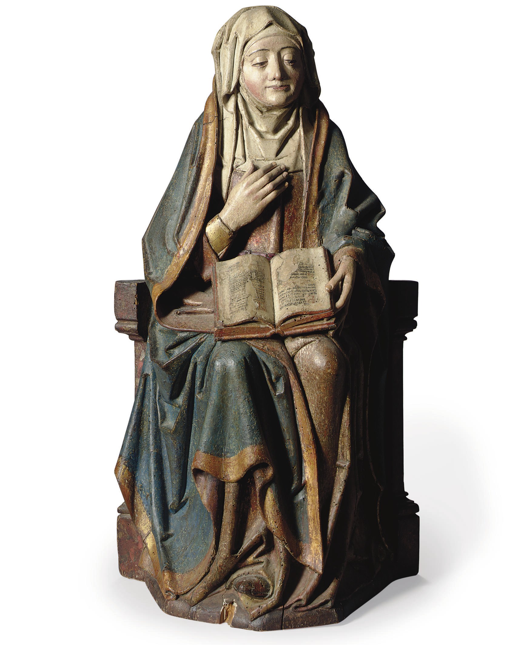 A GILTWOOD AND POLYCHROME-DECORATED AND CARVED FIGURE OF SAINT ANNE