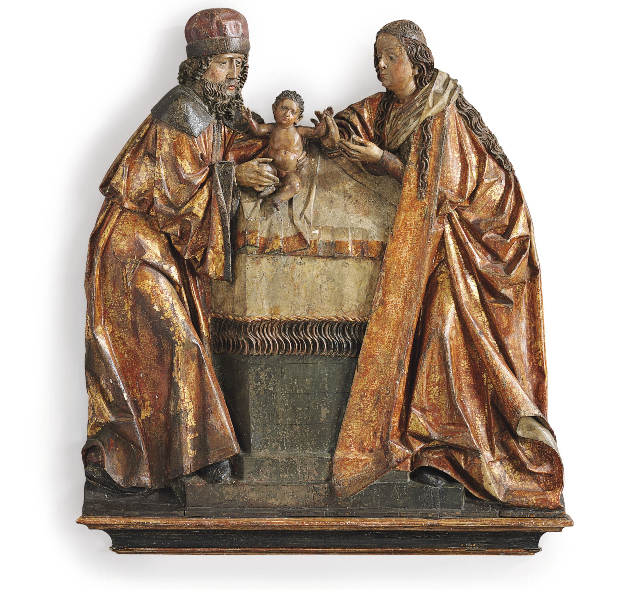 A GILTWOOD AND POLYCHROME-DECORATED CARVED RELIEF DEPICTING THE PRESENTATION IN THE TEMPLE