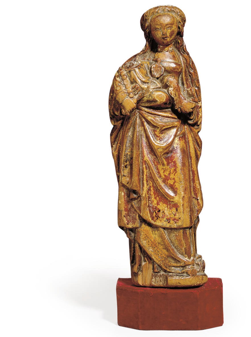 A CARVED AND GILTWOOD AND POLYCHROME-DECORATED GROUP OF THE VIRGIN AND CHILD