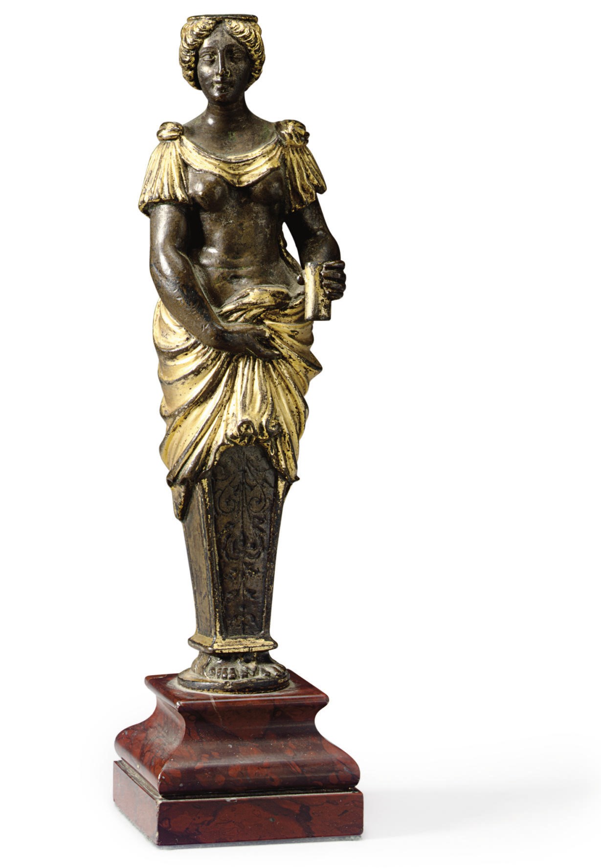 A GILT-BRONZE TERM FIGURE OF A FEMALE