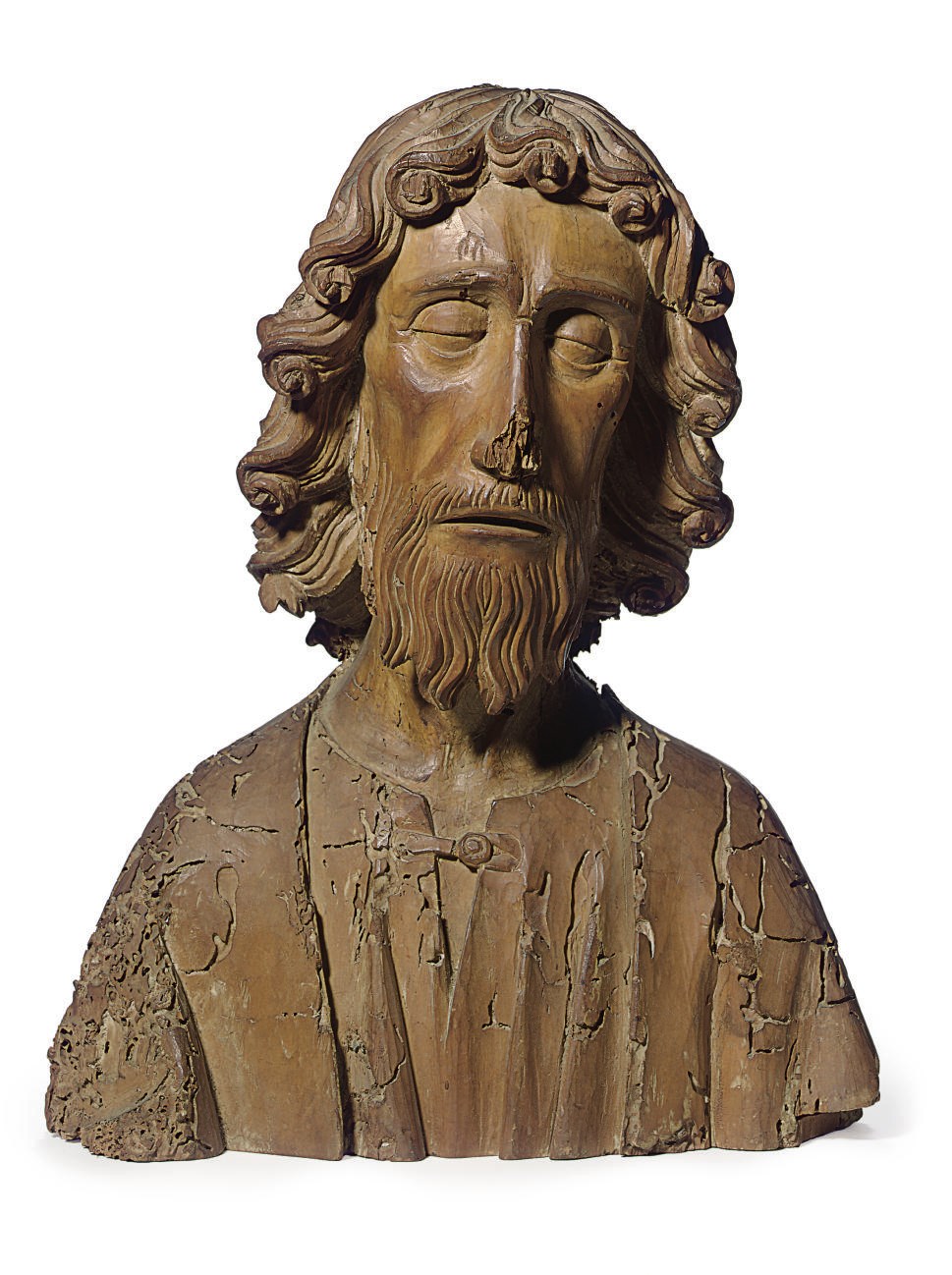 A CARVED LIMEWOOD BUST OF A SAINT