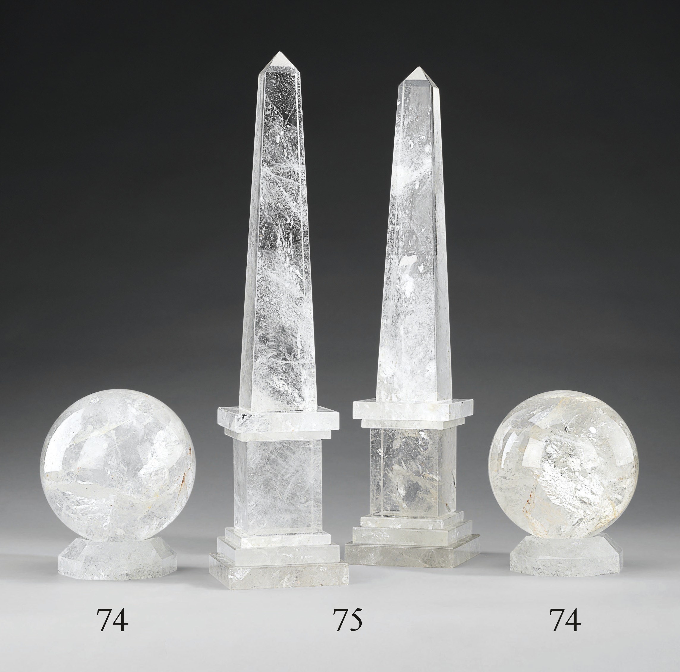 A PAIR OF ROCK CRYSTAL OBELISKS
