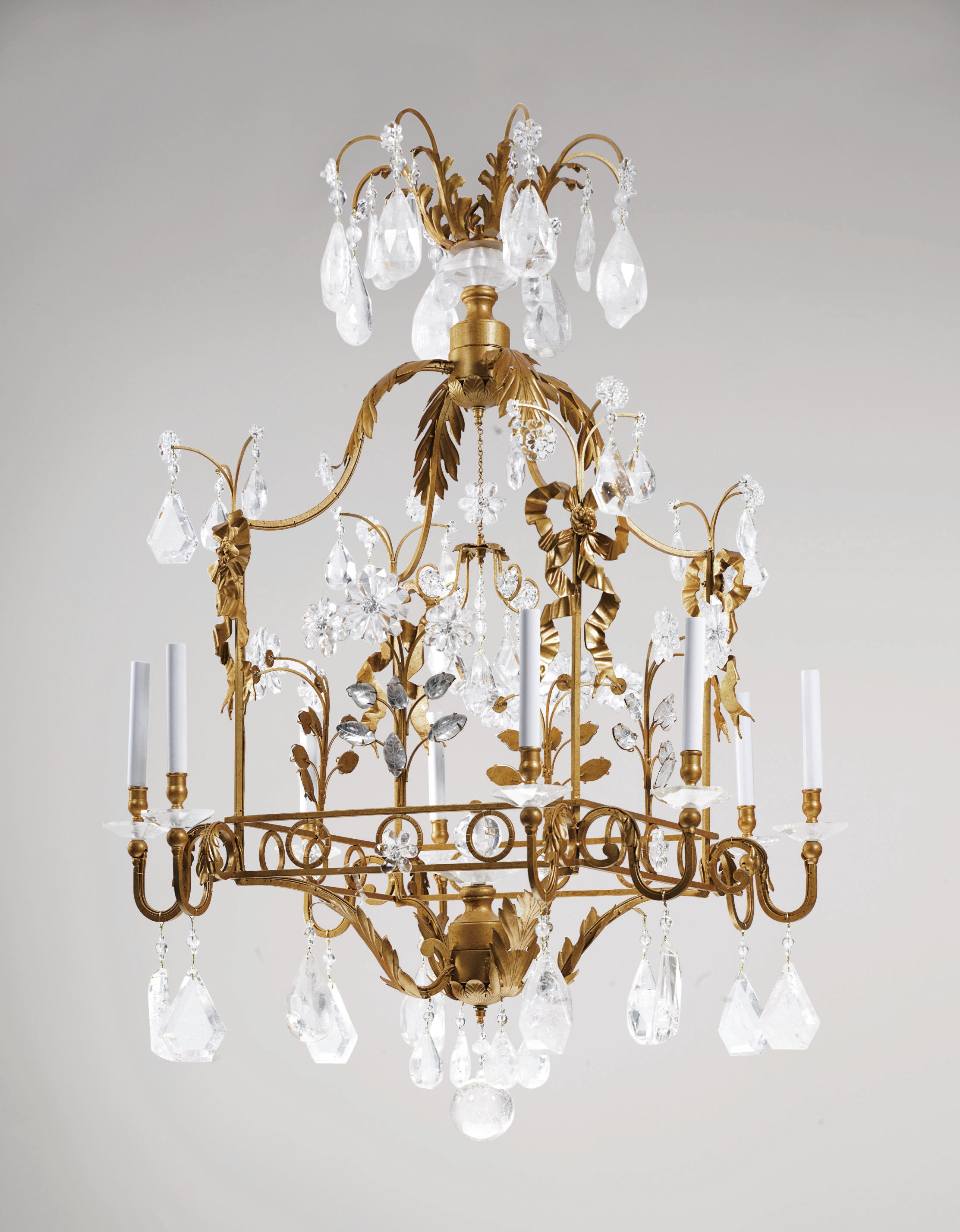 A ROCK CRYSTAL AND GILT-METAL EIGHT-LIGHT CHANDELIER