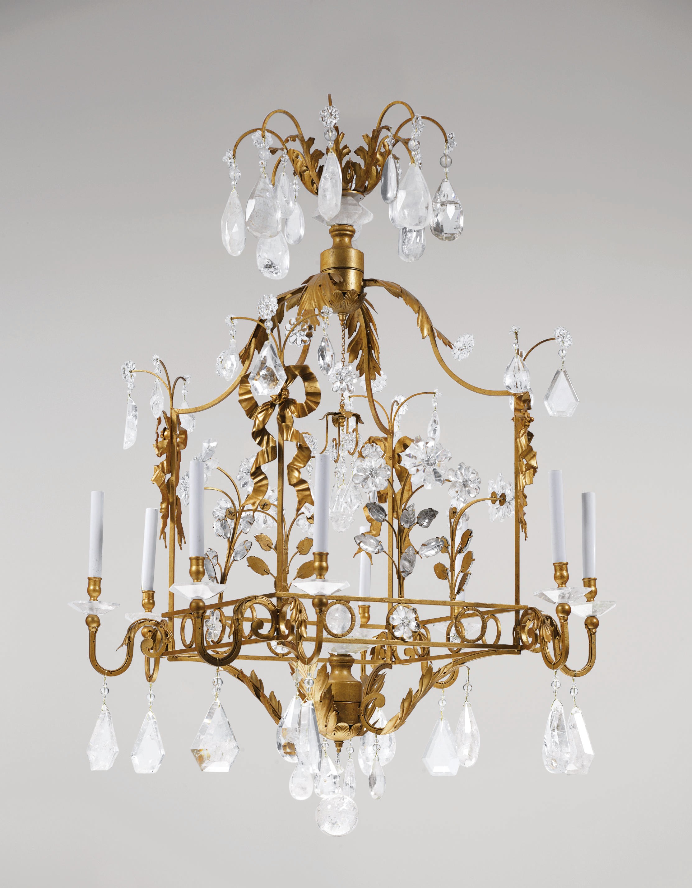 A ROCK CRYSTAL AND GILT-METAL EIGHT-LIGHT CHANDELIER