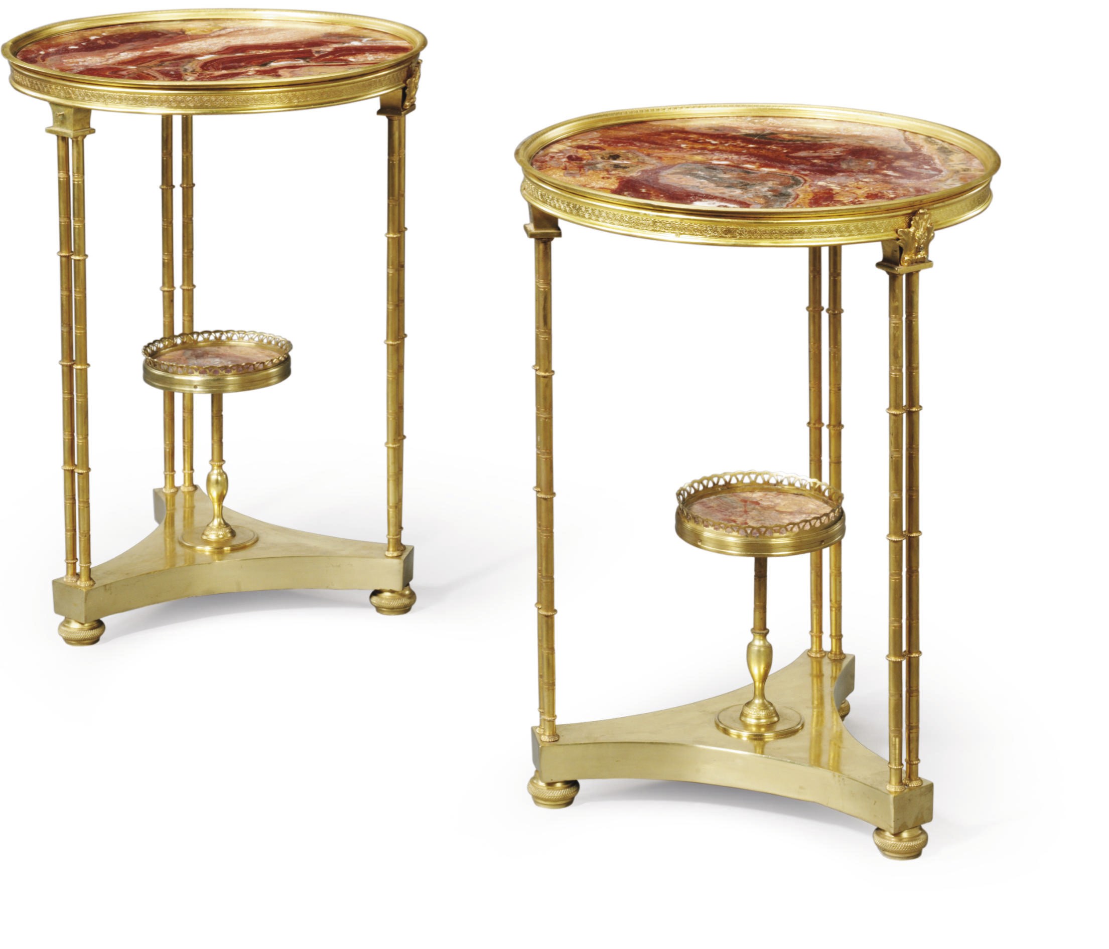 A PAIR OF FRENCH ORMOLU AND SARRANCOLIN MARBLE GUERIDONS