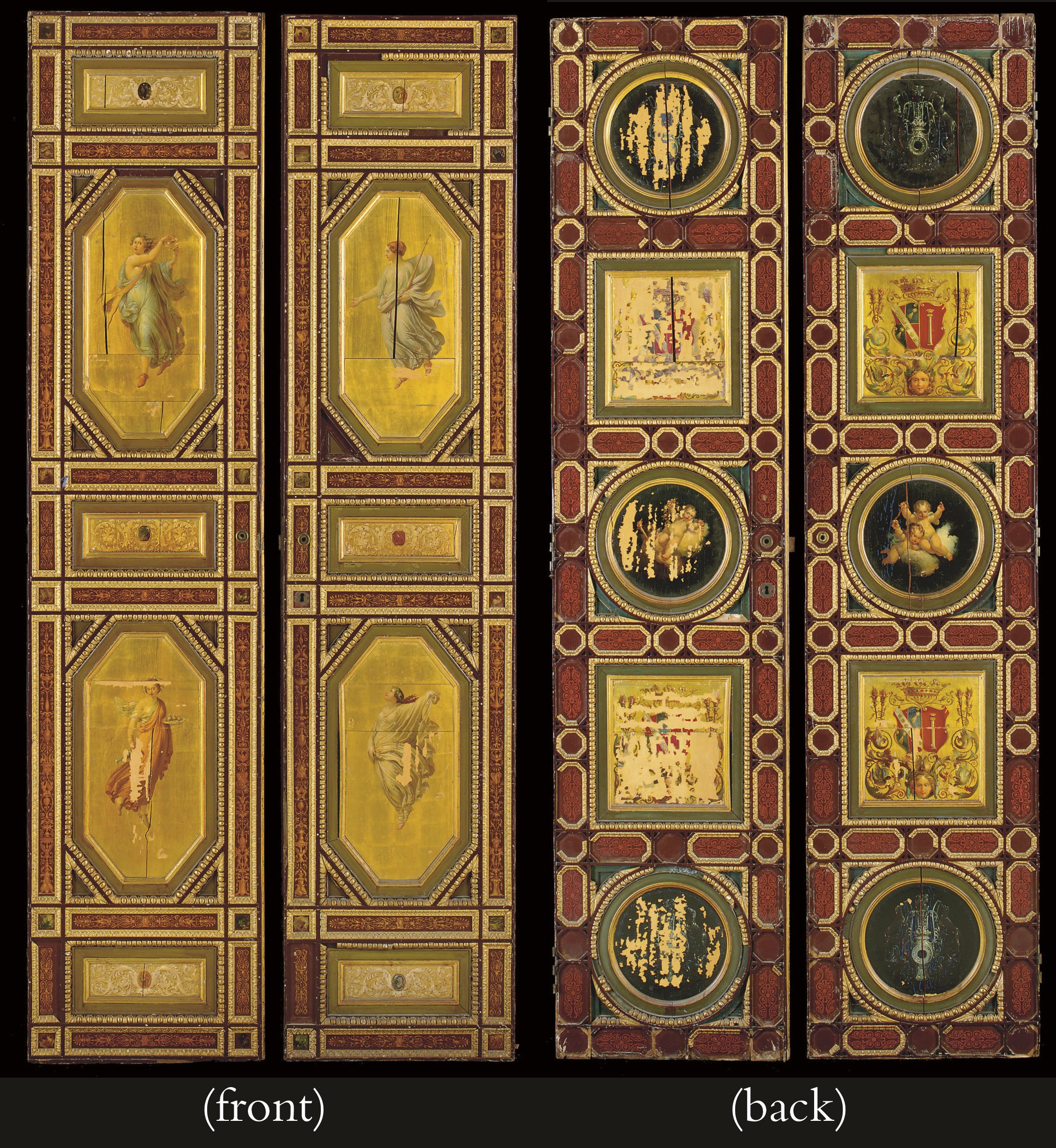A PAIR OF ITALIAN POLYCHROME-DECORATED AND GILTWOOD DOORS