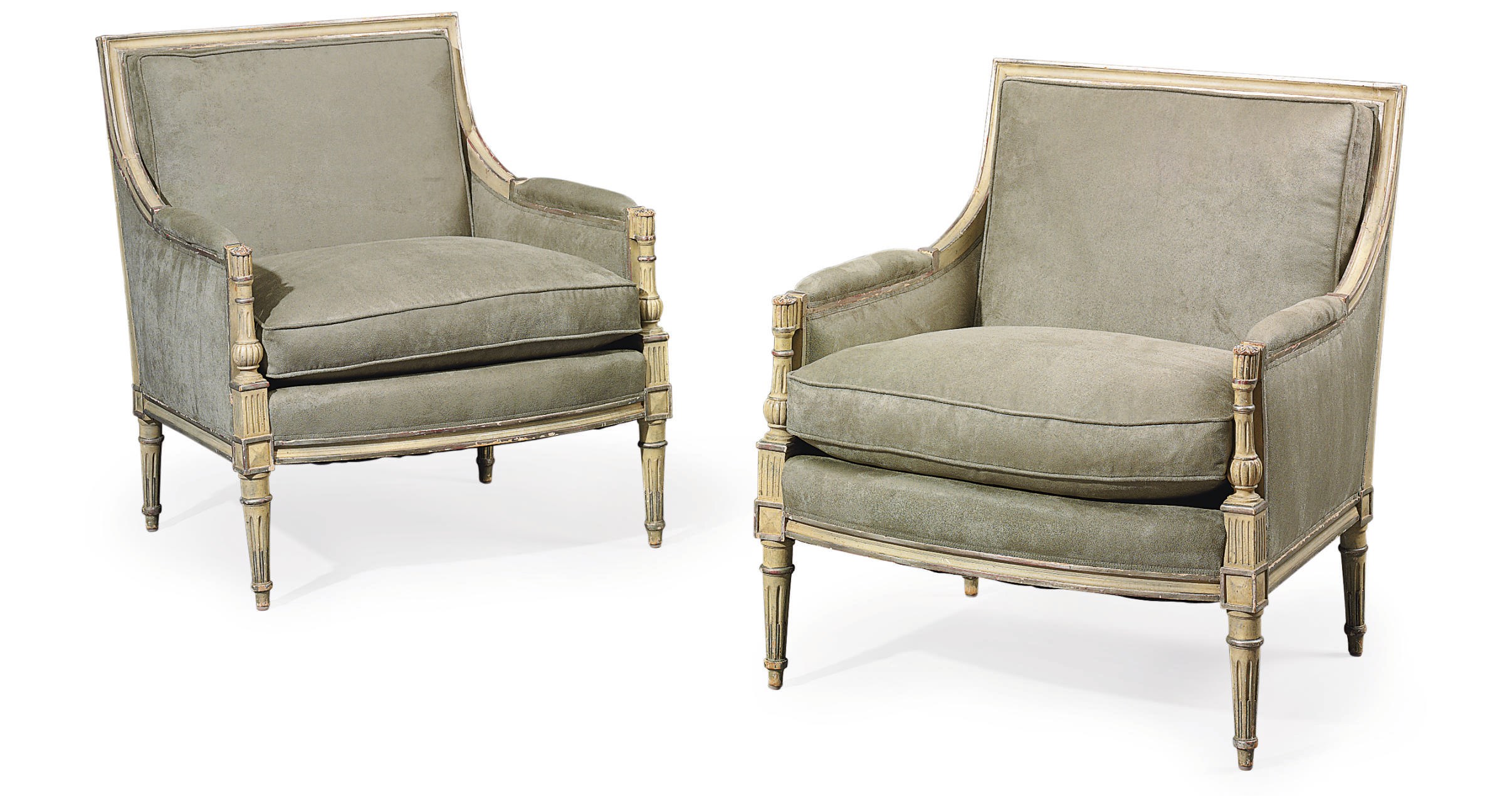 A PAIR OF FRENCH CREAM-PAINTED AND SILVERED MARQUISES