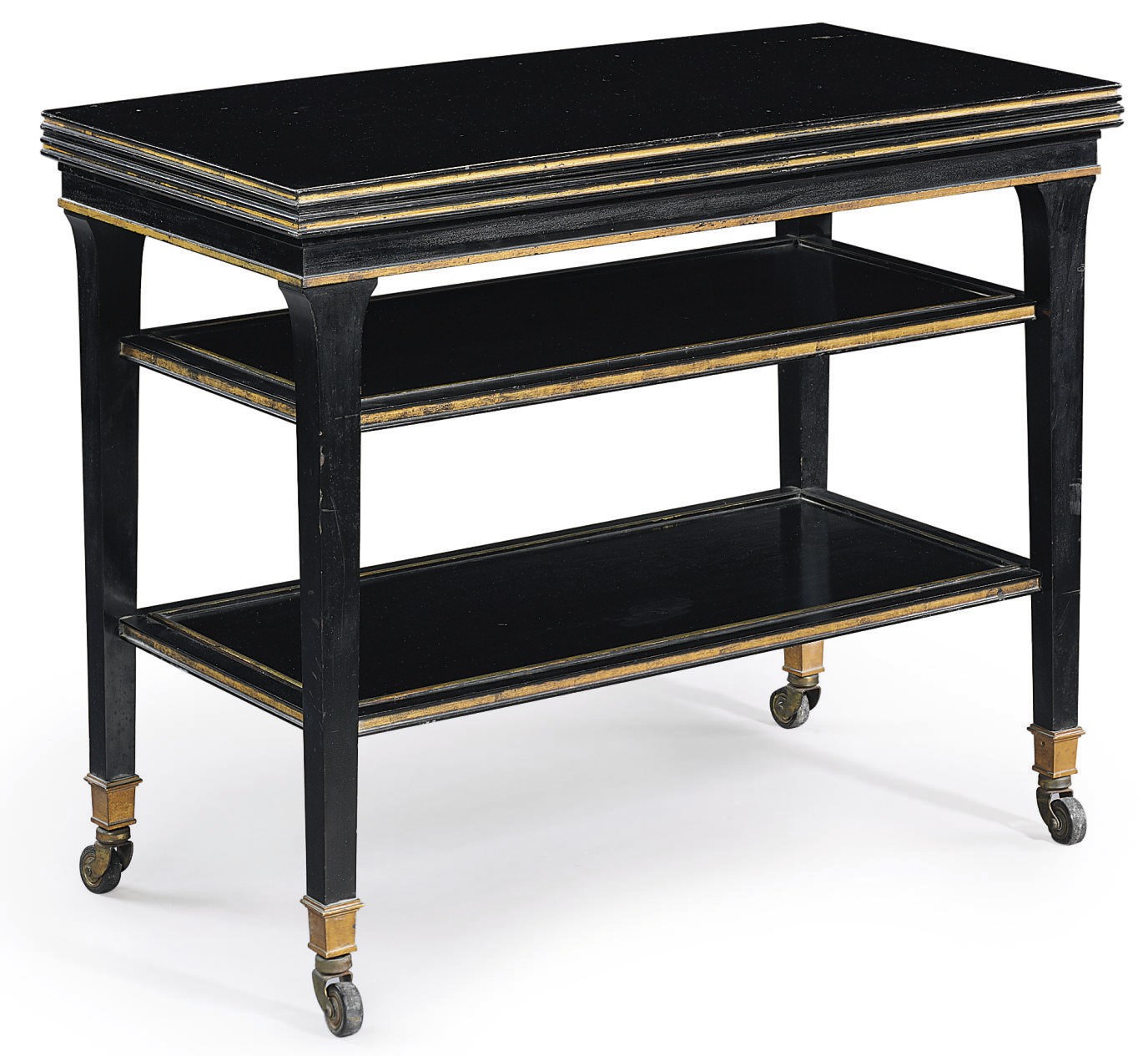 A FRENCH GILTWOOD AND BLACK LACQUER SIDE TABLE