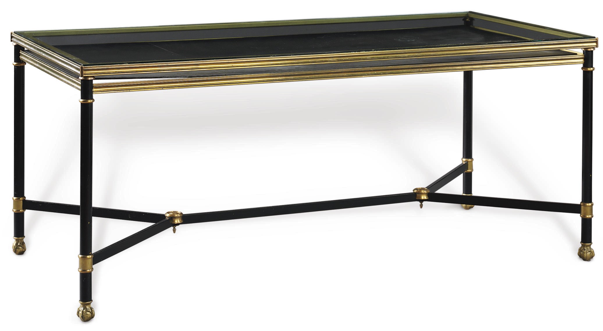 A FRENCH GILT AND PATINATED-METAL AND GLASS CENTER TABLE