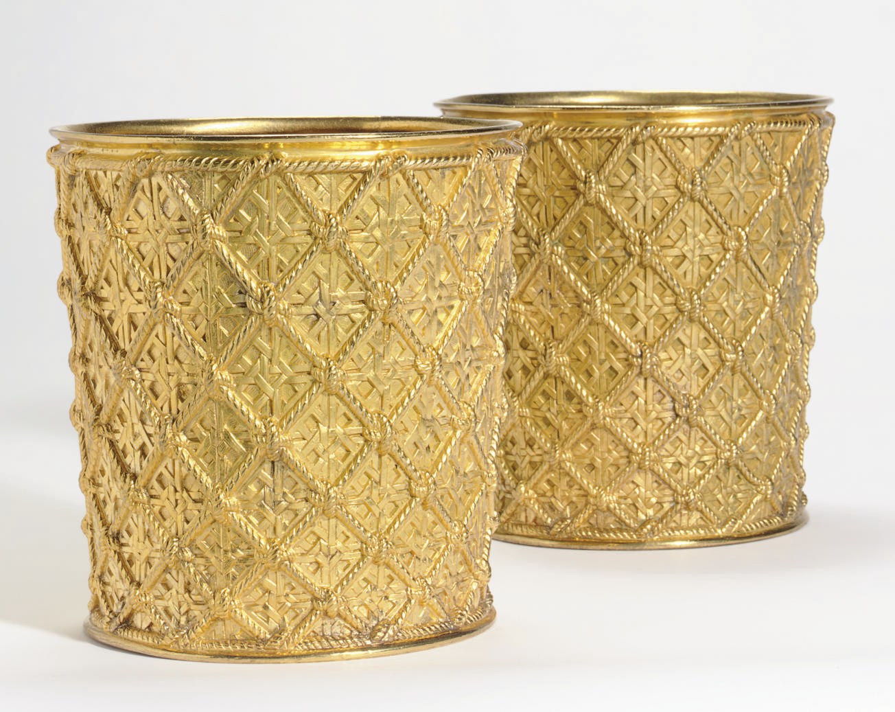 A PAIR OF GILT METAL JARDINIERES