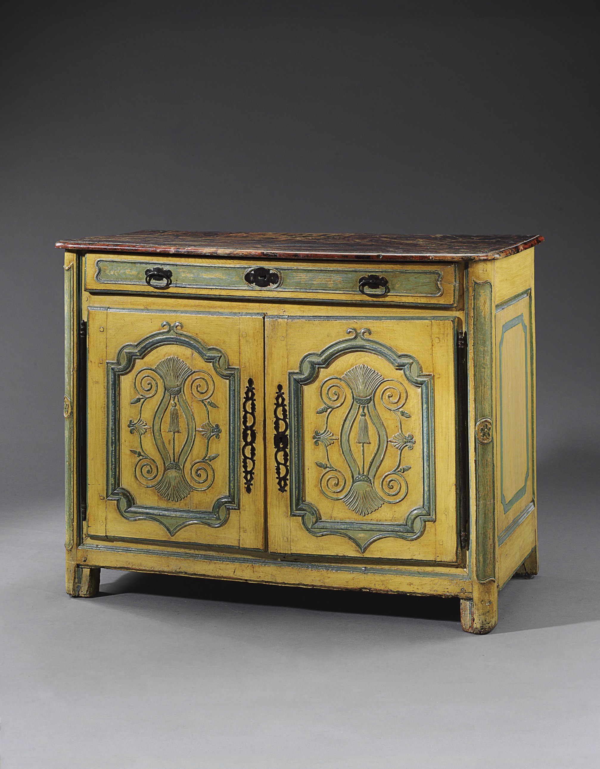 A LOUIS XVI PROVINCIAL POLYCHROME-PAINTED SIDE CABINET
