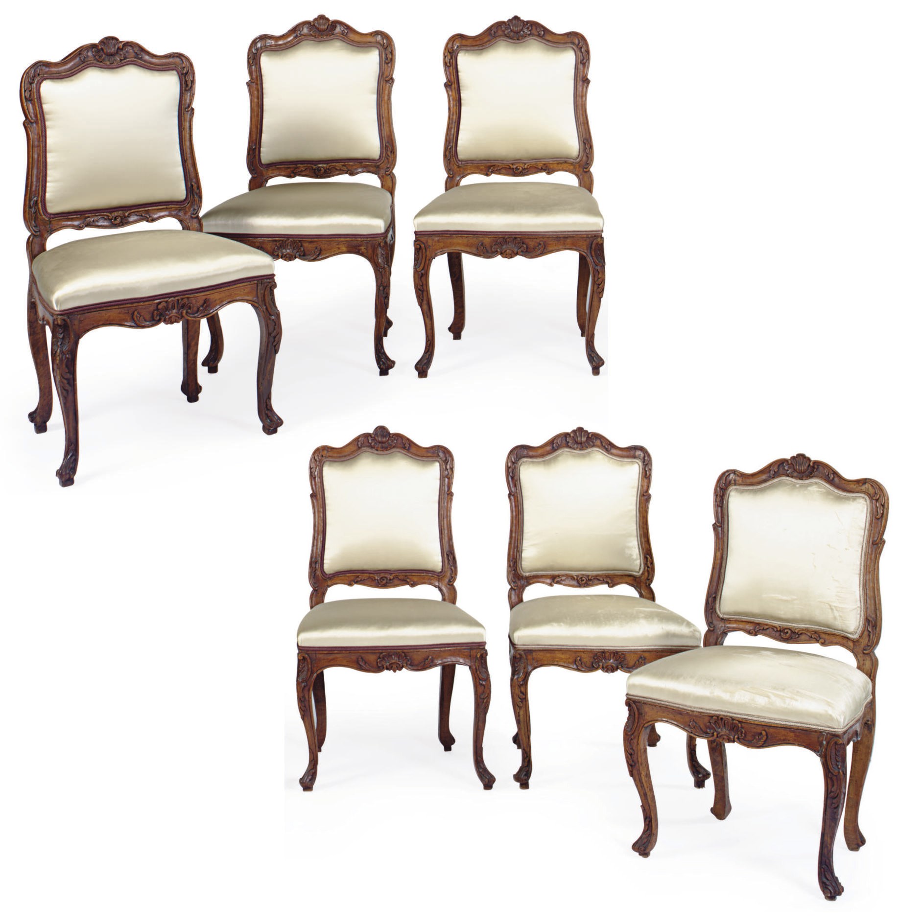 A SET OF SIX NORTH ITALIAN WALNUT DINING CHAIRS