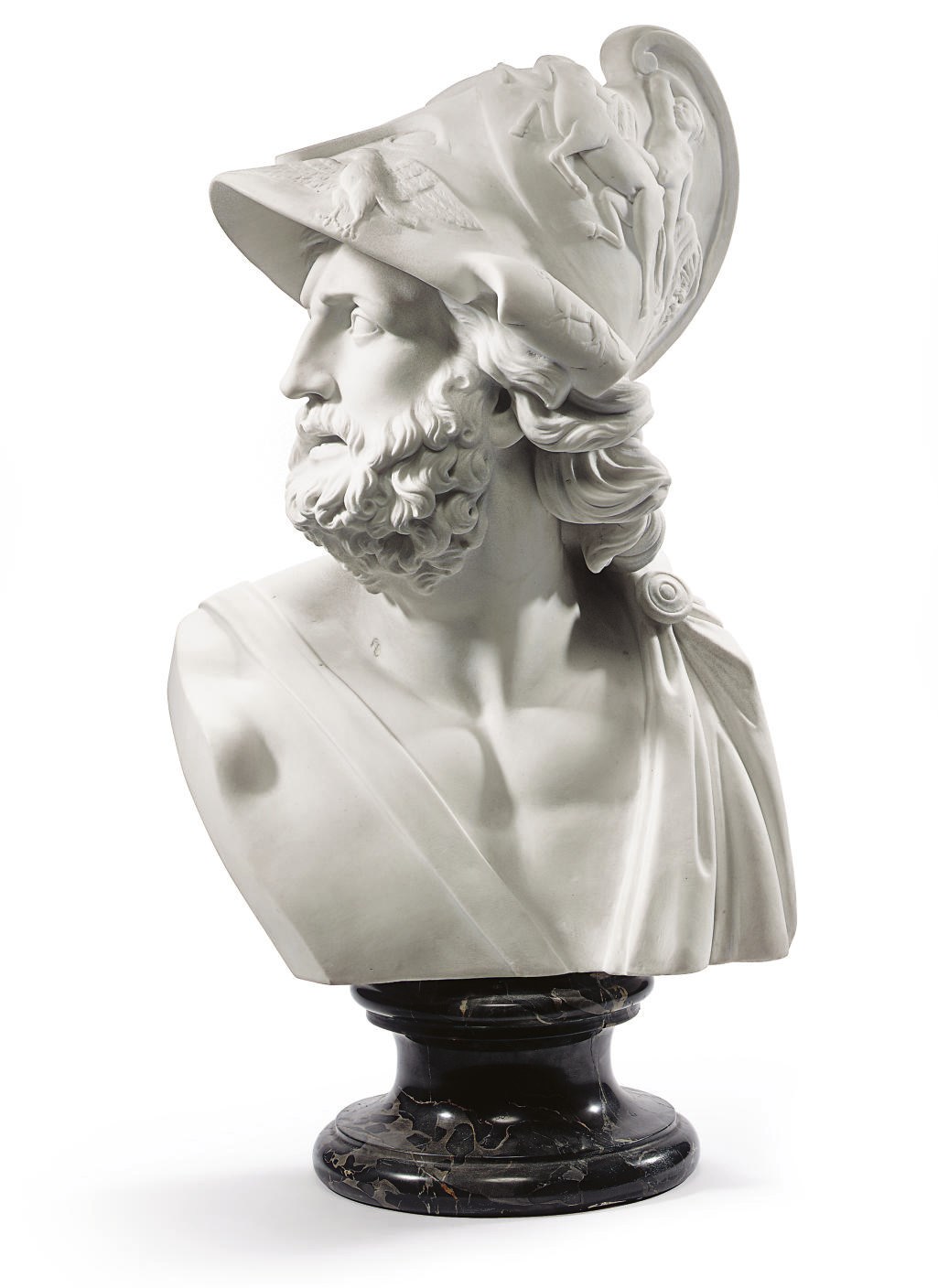 AN ITALIAN WHITE MARBLE BUST OF AJAX