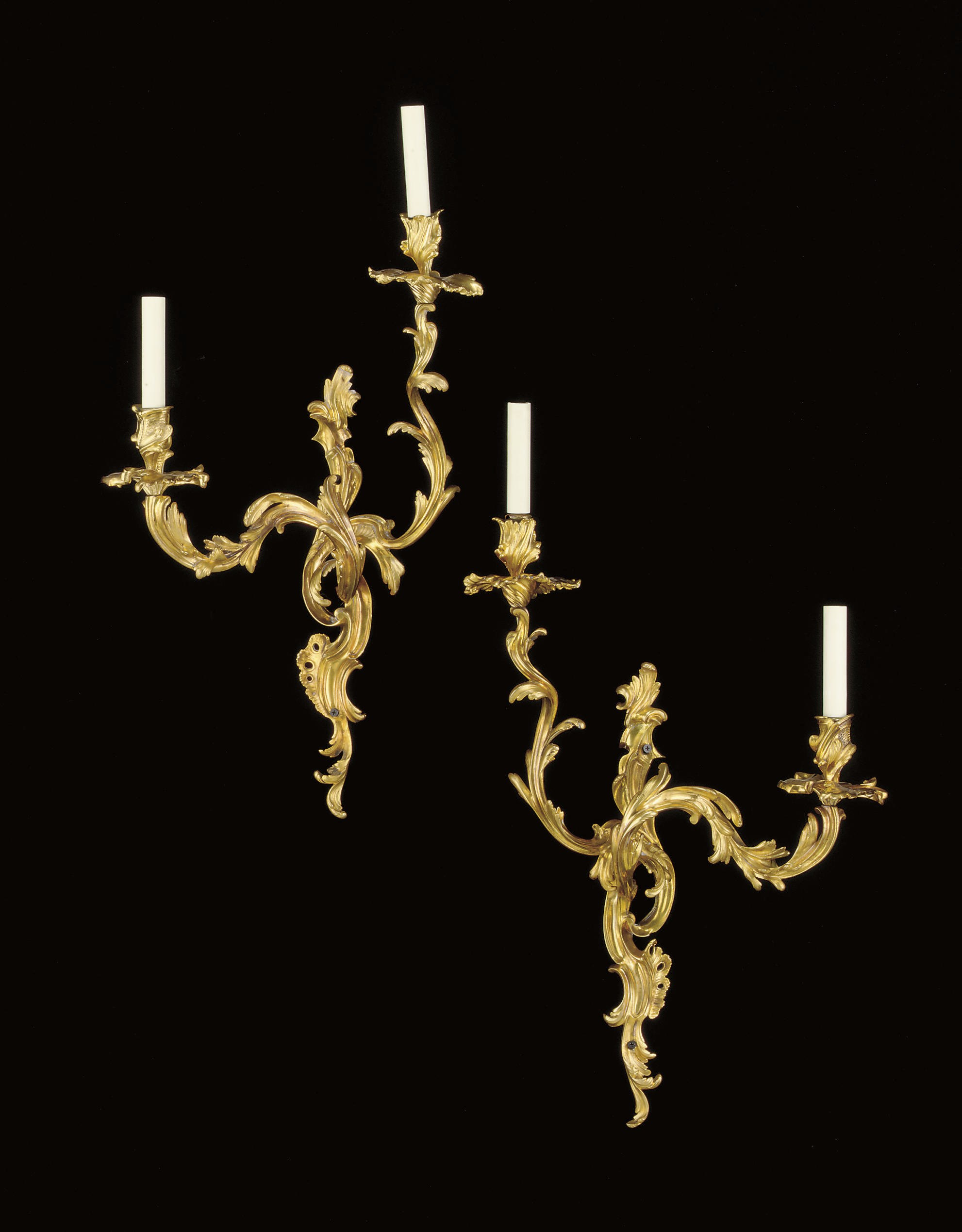 A PAIR OF LOUIS XV ORMOLU TWO-BRANCH WALL-LIGHTS