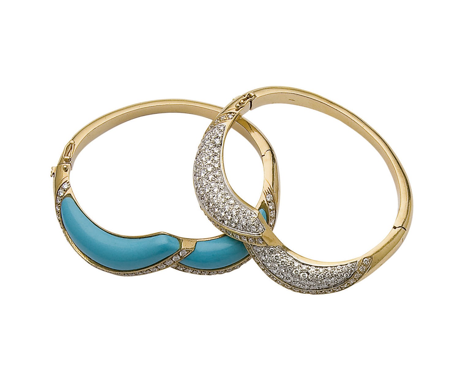 PAIRE DE BRACELETS TURQUOISES ET DIAMANTS