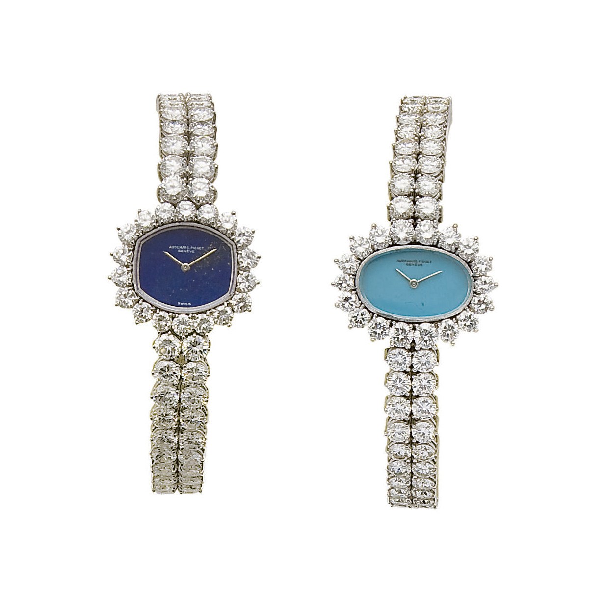DEUX MONTRES DE DAME TURQUOISE, LAPIS LAZULI ET DIAMANTS, PAR AUDEMARS PIGUET