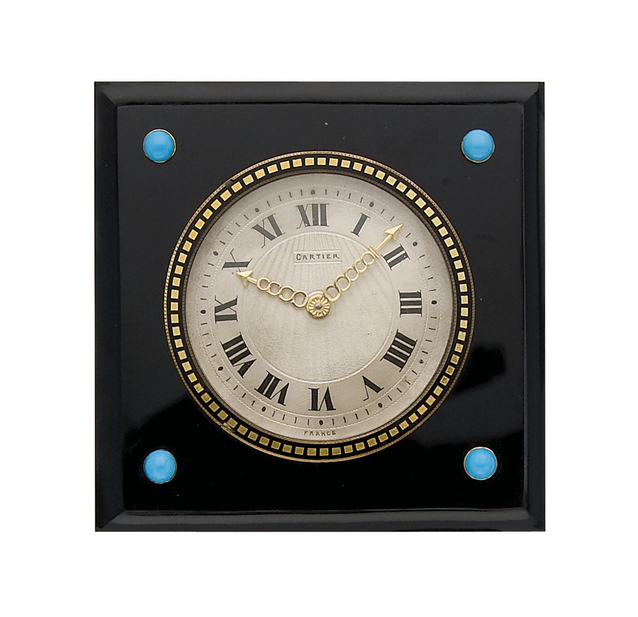 PENDULETTE DE TABLE ART DECO ONYX ET TURQUOISE, PAR CARTIER