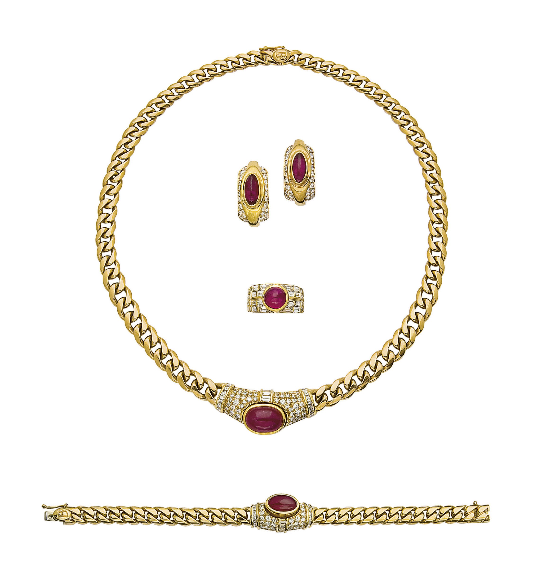 DEMI-PARURE RUBIS ET DIAMANTS, PAR BULGARI ET BAGUE EN SUITE