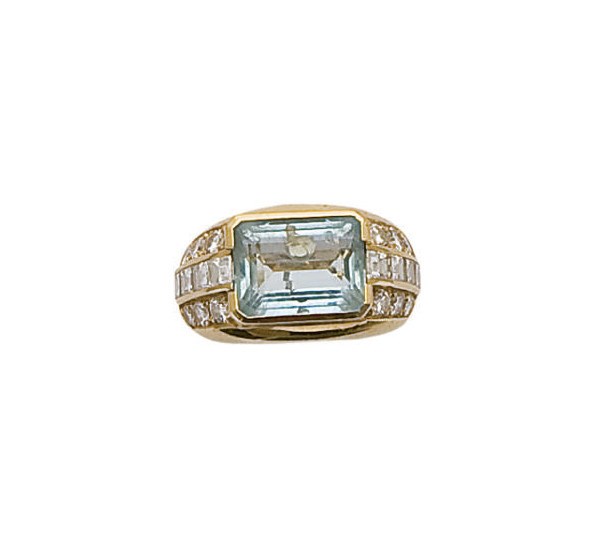 BAGUE AIGUE-MARINE ET DIAMANTS